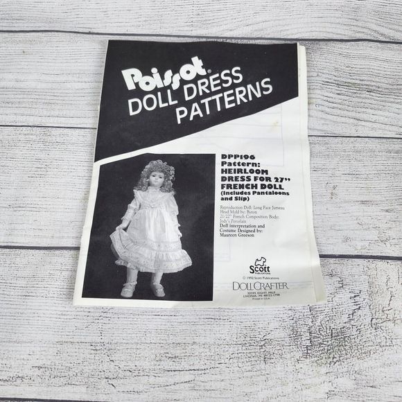 Doll Crafter Poissot Doll Dress Pattern DPP196 Heirloom Dress 27" French Doll - Picture 1 of 7